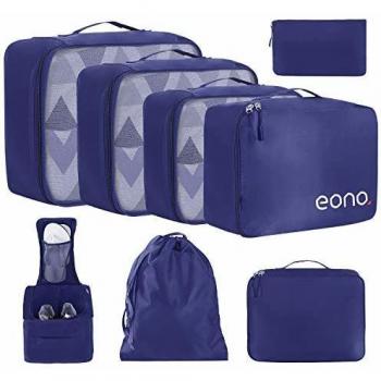 Amazon Brand - Eono 8 Set Cubos de Embalaje, Organizadores para Maletas, Travel Packing Cubes, Equipaje de Viaje Organizadores, con Bolsa de Zapatos, Bolsa de Cosméticos y Bolsa de Lavandería - Armada