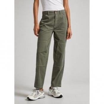 Pantalón Betsy verde Pepe Jeans - Elegante pantalón recto de mujer con detalle de parches en espiga