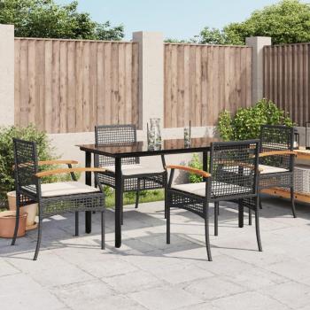 5-Piece Black Poly Rattan Garden Dining Set with Cushions
