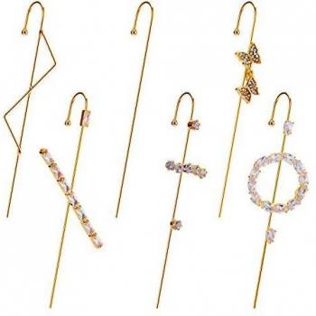 Makone Pendientes, Pendientes de Gancho de Oruga de Circonita Cúbica, Pendientes Huecos Calados con Personalidad de Moda Para Mujeres, Niñas - 6 PCS Dorado