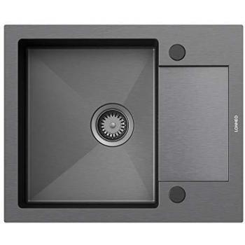 Lonheo Fregadero Cocina Negro un Seno con Escurridor Negro 58 * 48cm, Fregadero Cuadrado de Acero Inoxidable con Sifón, para Muebles de 70 cm, Sobre Encimera o Enrasado
