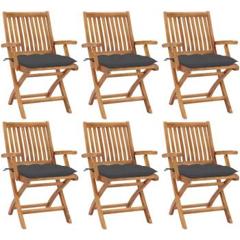 Folding Garden Chairs with Cushions - 6 pcs Solid Teak Wood