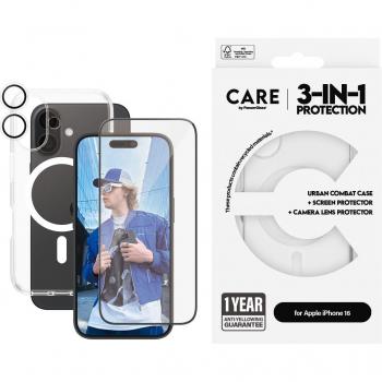 Funda Protectora CARE by PanzerGlass 3-en-1 para Apple iPhone 16, Resistente a golpes, con Protector de Pantalla y Objetivo, Compatible con MagSafe