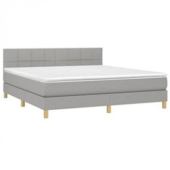 Cama box spring con colchón tela y LED gris claro 180x200 cm