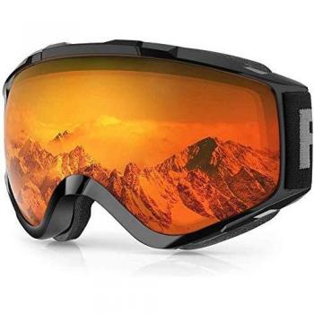 Findway Gafas de Esquí,Máscara Gafas Esqui Snowboard Nieve Espejo para Hombre Mujer Adultos Juventud Jóvenes, Anti Niebla Gafas de Esquiar OTG,Protección UV Naranja Esférica Lentes