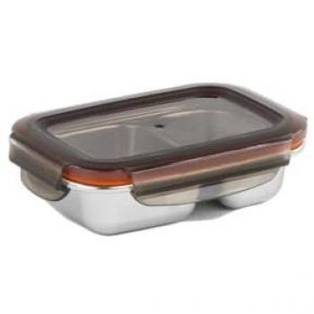 Recipiente Hermético Rectangular Cuitisan 0.37L con 2 Compartimentos en Acero Inoxidable Apto para Microondas y Horno