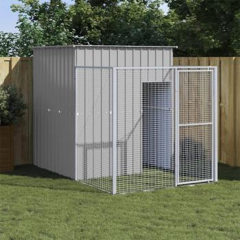 Light Grey Galvanized Steel Dog House with Run 165x251x181 cm