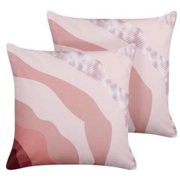 Conjunto de 2 Cojines de Jardín Rosa 45 x 45 cm Poliéster Impermeable Estampado Abstracto Decoración Exterior