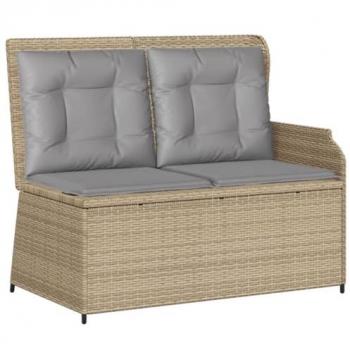 Sillón reclinable de jardín con cojines ratán sintético beige