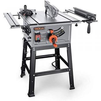 TACKLIFE Sierra de Mesa 2000W 4800RPM, Corte en Bisel a 0-45º, Sierra Circular de Mesa con Soporte, Mesa de Corte eléctrica con Topes Paralelos, Hoja de 24T 255mm, Mesa de Extensión - MTS01A