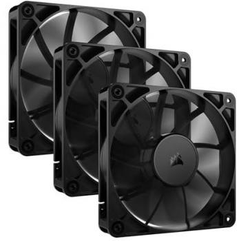 Corsair RS120 Pack Triple Ventilador Suplementario PWM 120mm Negro - Ventilador de CPU, 3 unidades, Ø 12 cm, conexión en cadena, bajo nivel de ruido, rodamiento de cúpula magnética