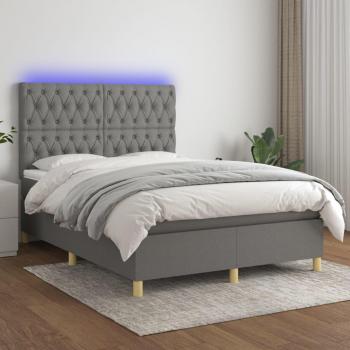 Colchón box spring suave con luces LED en tela gris oscuro 140x190 cm