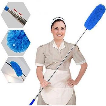 Plumero extensible, plumero de microfibra desmontable y flexible, plumeros telescópicos extra largos de acero inoxidable de 110 pulgadas con tapa de silicona suave, perfecto para limpiar telarañas