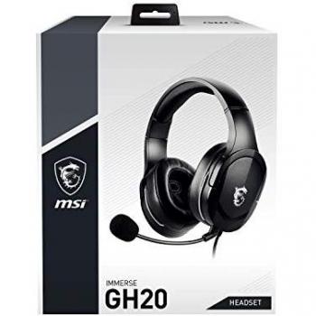 MSI Immerse GH20 Wired Gaming Headset - 3.5mm Connector, Black, 40mm Drivers, Unidirectional Mic, PC & Cross-Platform Compatibility
