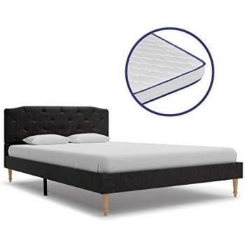vidaXL Cama con Colchón Viscoelástico Tela Negra 120x200cm Mobiliario de Hogar Tapizada Somieres Diseño Discreto Elegante Estructura Robusta Duradera