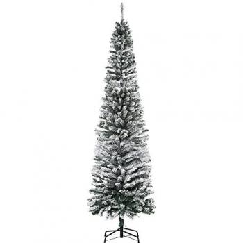 HOMCOM Árbol de Navidad Artificial Nevado 225 cm con 738 Ramas y Soporte de Metal, Bicolor Verde y Blanco, para Salón