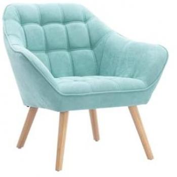 Sillón escandinavo CASERTA en tejido verde agua con acolchado y patas de madera