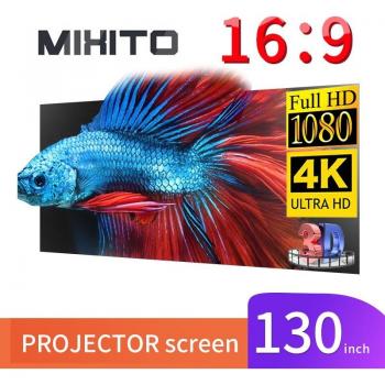 Cortina de Metal MIXITO para Proyector de 130 Pulgadas, Pantalla Antiluz 16:9, Portátil 3D, Alta Definición y Mejora de Imagen