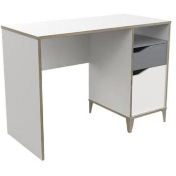Escritorio Infantil Escandinavo Calicosy con 1 Puerta y 1 Cajón, Blanco y Gris - 106,6 cm