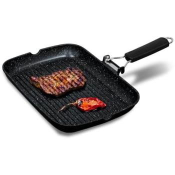 Grill Asador Briebe GP1160 Inducción Antiadherente Titanio 34x24cm Aluminio Fundido Sin PFOA Mango Plegable Negro