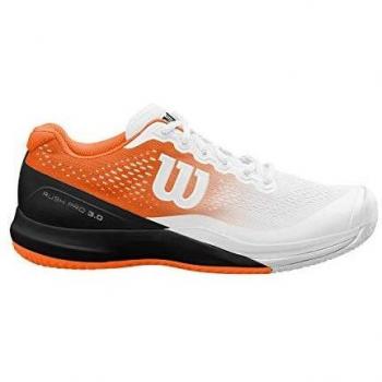 Wilson Rush Pro 3.0 Paris, Zapatilla de Tenis para Todo Tipo de Terreno, tenistas de Cualquier Nivel Hombre, Blanco/Naranja/Negro, 46 EU