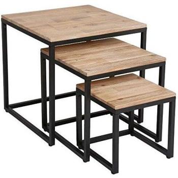 Juego de 3 Mesas de Café Estructura de Metal y Madera de Acacia Diferentes Tamaños 'Edena' Atmosphera