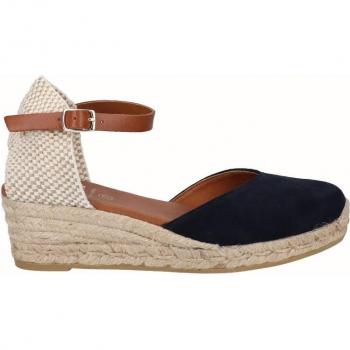 Alpargatas de cuña baja de mujer de piel - Azul Marino Talla 38