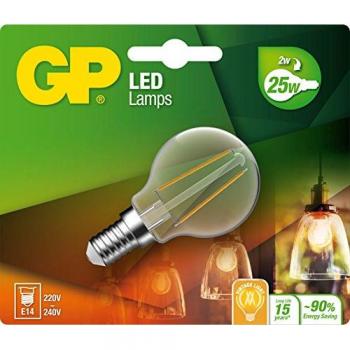 GP - Baterías 745mgl078104ce1 a +, lámparas led, de Vidrio, de 2 vatios, e14, Blanco Caliente, 14 x 12 x 4,5 cm