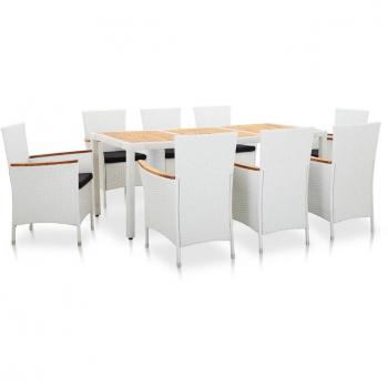 9-Piece White Poly Rattan Outdoor Dining Set