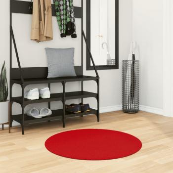 Alfombra de pelo corto OVIEDO roja Ø 80 cm con borlas