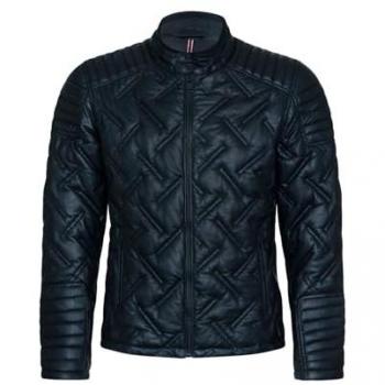 Infinity Men's Black Quilted Lamb Leather Biker Jacket - Size Large
