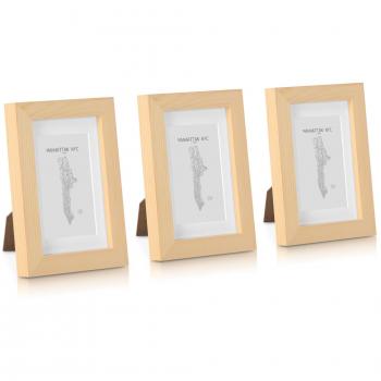 Classic by Casa Chic Paquete de 3 Marcos de Fotos 10 x 15 cm con Paspartú para Fotos 7 x 11 cm - Madera de Pino - Frente de Vidrio - Color Despintado