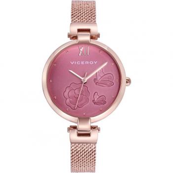 Viceroy - Reloj de mujer Kiss de acero con esfera rosa y malla con textura