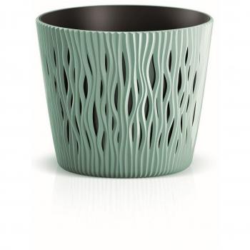 Maceta redonda de plástico Sandy Round en color salvia - Decoración única con colores neutros