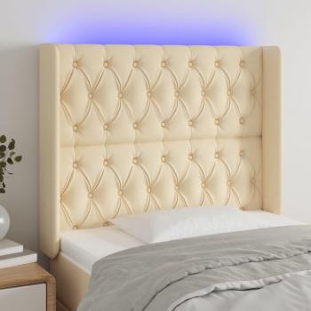 Cabecero de tela con LED color crema 103x16x118/128 cm
