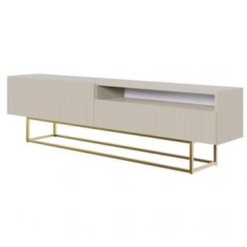 Mueble para TV Veldio con compartimento abierto, 175 cm, gris beige taupe y patas de metal dorado