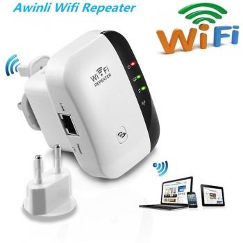 AWINLI Extensor de Red WiFi 300Mbps Mini Wireless Extensor de Rango Inalámbrico Ap Amplificador Full Coverage Router Enrutador Repetidor Booster Wireless-N 2.4GHz Universal EU Enchufe