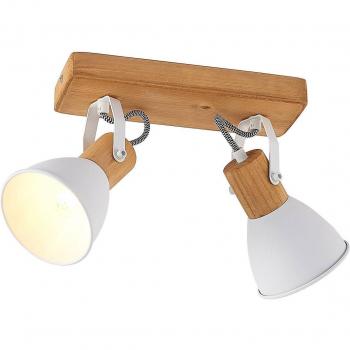 Plafón de 2 luces Lindby Merela, foco empotrado en marrón hecho de madera E.O., lámpara de techo y pared para salón y comedor (2 llamas, E14)