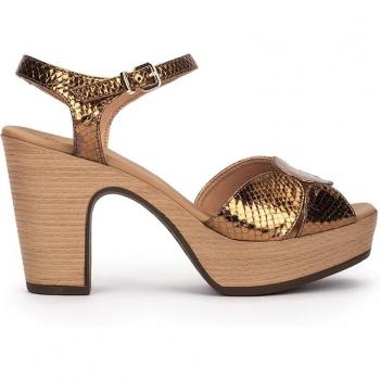 Sandalias de tacón de piel metalizada en color bronce - Modelo CAPRERA