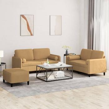 Conjunto de sofá de 3 piezas con almohadas de terciopelo marrón