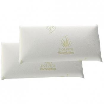 Almohada de Viaje Viscoelástica 2X 45x25 cm Tejido Aloe Vera Antiácaros Lavable Copos Viscoelásticos (Blanco)