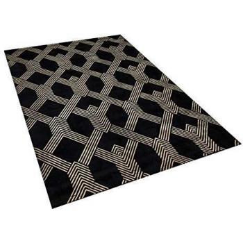 Alfombra de Viscosa Negra con Patrón Geométrico Dorado 160 x 230 cm Estilo Moderno Glam Vekse
