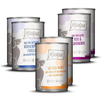 MjAMjAM Adult 24 x 400 g - Pack Ahorro - Pack mixto I (pollo, trucha, ternera, ciervo, jabalí)