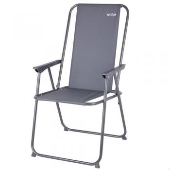 Silla Plegable de Camping Aktive, Gris, 44x44x88 cm, Antivuelco, Soporta 110 kg, Estructura de Acero y Tejido de Poliéster con Reposabraz