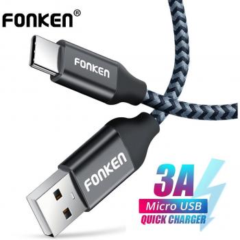 Cable FONKEN USB Tipo C 2.0 de carga rápida 3A, cable de datos móvil de 32CM color negro
