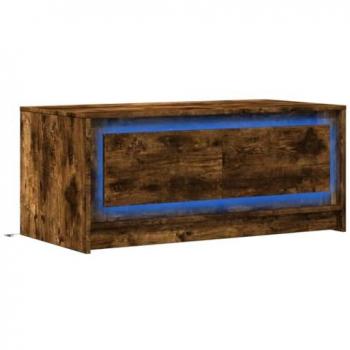 Mesa de Centro con Luces LED de Madera de Ingeniería en Roble Ahumado, Mesa Auxiliar, Mesa de Salón, Mesa Decorativa, Mesa de Sofá