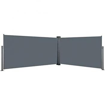 vidaXL Toldo Lateral Retráctil Biombo de Jardín Patio Cenador Carpa Exterior Terraza al Aire Libre Balcón Cubiertas Protección de Acero y Tela Gris