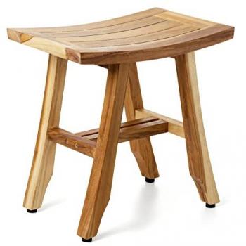 Banqueta Satori de Madera Sostenible de Teca Maciza - Taburete de baño marrón, 30.5x46.5 cm, Libre de BPA, Hecho a mano, Soporta hasta 130Kg,