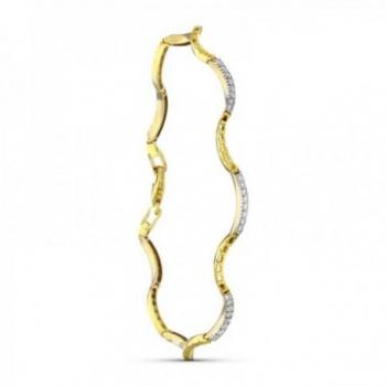 Pulsera de oro bicolor 18k para mujer con eslabones ondulados, circonitas y combinación de lisos.