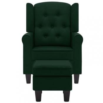Sillón con reposapiés de tela verde oscuro Vidaxl